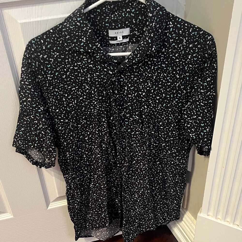 Reiss Black and White Speckled Casual Shirt